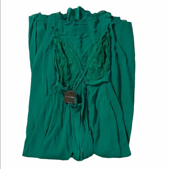 NWT JLUXLABEL Kelly Green Chiffon + Lace Maxi Dres - Picture 3 of 15